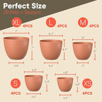 Planter Pots with Drainage Holes - Lightweight, Durable, and Space-Saving Pots for Indoor and Outdoor - Versatile Functionality, Simple Modern Design, Set of 20 Plastic Planter Pots - Terracotta