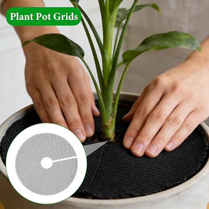 10Pcs 15.7 Inch Plant Pot Grids with 20 U-Shaped Nails, Cuttable Soil Cover Protector Cats, Animals Digging Stopper, Indoor Plant Pot Soil Guard for Outdoor Garden Balcony