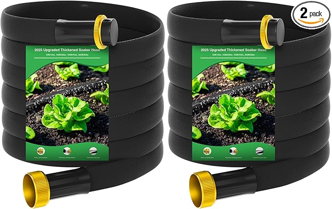 MIXC 2026 Thickened Flat Soaker Hose 100Ft with Copper Joint, Saving 80% Water, Aluminum Seal, 1mm Hose, 360°Swival Handle, Hole Pressure Relief Gasket, Drip Kit for Vegetable Garden, Lawn, Flower Bed