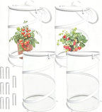 4 Pcs Pop Up Mesh Plant Protectors, 21 x 13 Foldable Garden Cover, Specifically Designed for Outdoor Vegetables, Seedlings & Flowers, Animal Barrier Cloches with Stakes (White)