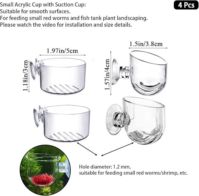 4 Pcs Aquarium Plant Pot Planter, Glass Fish Tank Plants Holder, Aquarium Decoration Plant Cup with Suction Cups for Fishes Tank Ornament Aquarium Décor Plastic Plants Fish and Aquatic Pets