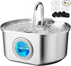 Cat Water Fountain Stainless Steel: 109oz/3.2L Cat Fountain for Drinking - Pet Water Fountain Inside - Automatic Dog Watering Dispenser Bowl - Pet Feeding & Watering Supplies - Water Level Window