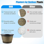 Nooulap 8 Inch Plant Pots, 4 Pack Flower Pot Outdoor with Drainage Holes & Trays, Retro Antique Imitation Decorative Garden Plastic Planters Pots for Plants Indoor Sets for Houseplants