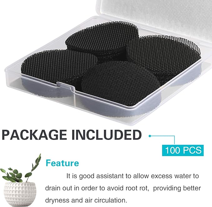 Plant Mesh Drainage Screens - 100PCS 2-Inch Reusable Grid Mats, Keep Soil in Pots for Succulents, Bonsai, Indoor Plants & Repotting