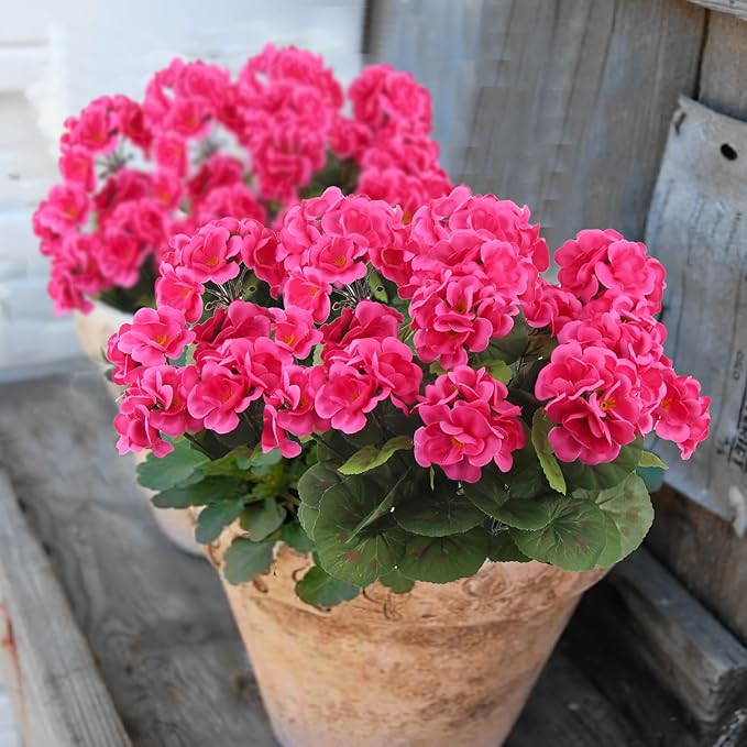 CITYES 3 Pcs Artificial Geraniums Flowers Silk Geraniums for Outdoors UV Resistant Rose Red Artificial Geranium Bush Faux Flowers Plant for Planter Garden Home Decor Patio Vase Table Centerpiece
