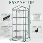 Mini Indoor Greenhouse with Grow Light - Portable Outdoor for Plants Green House Cabinet with Wheels, Tent Cover, 4 LED Lights with Dimmable 3 Color 36W, 4 Tier Gardening Shelves