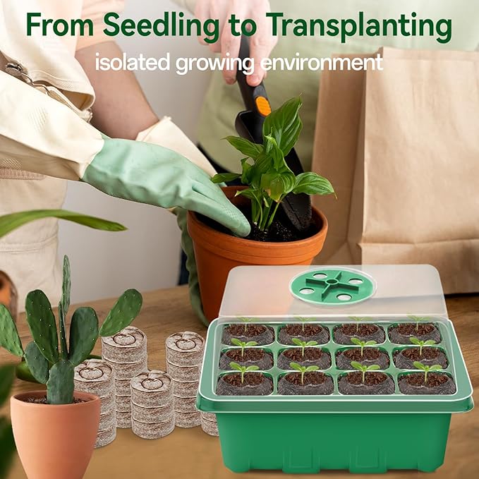 Halatool 8 Pack Seed Starter Tray with 100 PCS Peat Pellets, 96 Cells Green Seeding Starter Trays for Organic Seed Starter Soil Pods for Planting Vegetables Plants Flowers - Starting Seeds Kit
