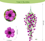 4 Pcs Fake Outdoor Artificial Flowers For Outdoors Uv Resistant, Plastic Flowers For Outdoors, Fake Hanging Plants Faux Flowers For Outdoor Planters, Silk Spring Flowers For Outside Porch（Purple ）