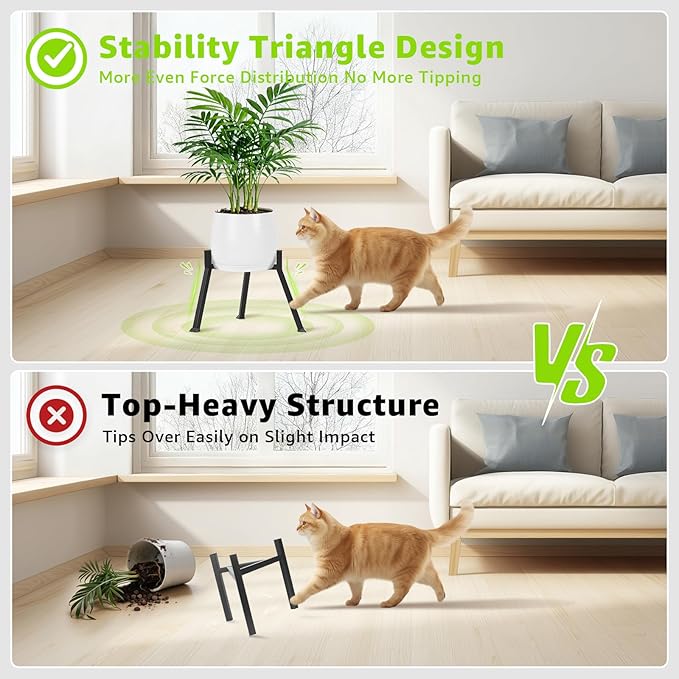 Adjustable Plant Stand Indoor - Modern Anti-Rust Metal Plant Stand, Heavy Duty Plant Stands Outdoor Corner, Fits 8.2 to 11 Inches Pots, Stable Plant Pot Flower Holder for Multiple Plant, Black - 1 Pack