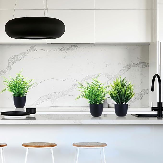 GREENTIME 2 Pack Fake Plants in Black Pot Small Artificial Plant Wheat Grass for Home Decor Faux Fern Greenery Indoor Bathroom Shelf Home Office Desk Bedroom Cabinet Kitchen Table Decorations