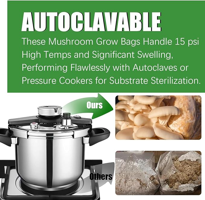 Mushroom Grow Bags, 50 Pack Mushroom Spawn Bags, 5" x 4" x 20", 6 Mil Thick Durable,Tear Resistant, 0.2 Micron Porosity Resistant High Pressure Spawning
