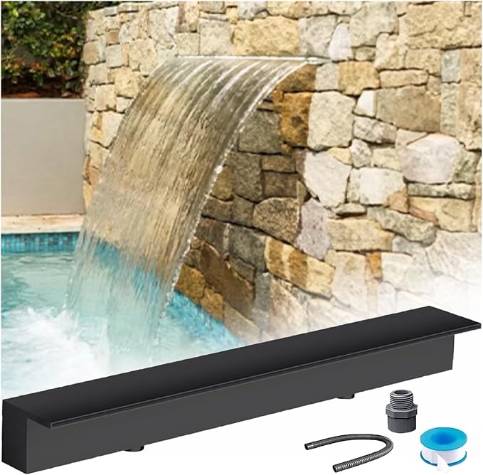 Waterfall Spillway for Indoor/Outdoor Decorative,Stainless Steel Fountain Spillway Kit Modern Embedded Design for Pool & Garden Ponds Outdoor Water Feature Runoff Outlet Easy Installation St