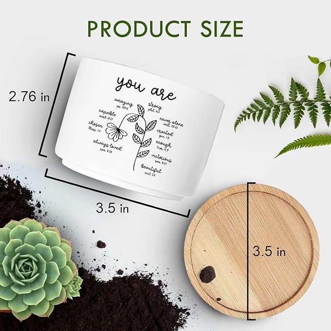 Christian Religious Gifts for Women, Succulent Plant Pot, Cactus Flower Planter Gifts, Inspirational Motivational Gifts for Women Friend, Plant Pots for Office Desk Table Shelf (No Plants)