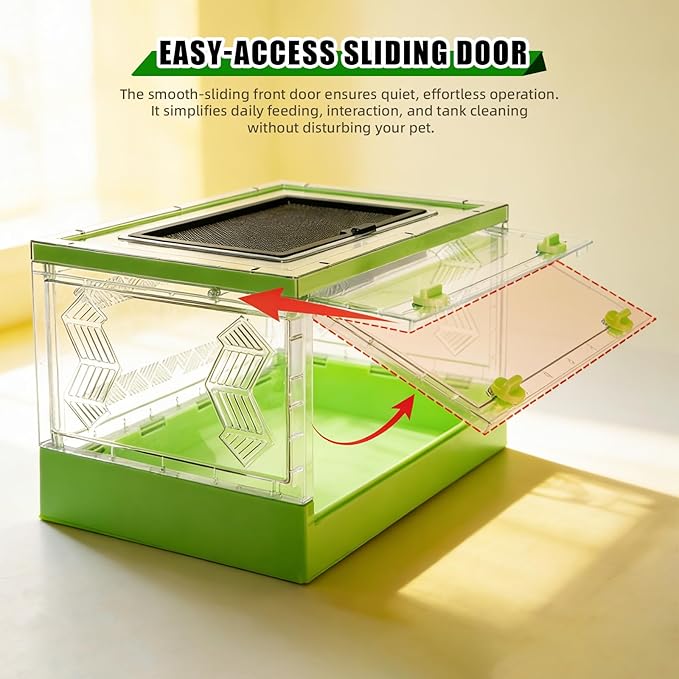 Foldable Reptile Terrarium with Sliding Door Portable Spider Enclosure, Lizard Cage, Plastic Habitat for Tarantula, Tree Frog, Leopard Gecko, Snake, Hermit Crab Ventilated Terrarium Starter Kit Green