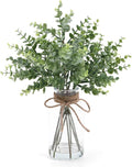Coferset Eucalyptus Stems in Glass Vase with Faux Water, 14" Eucalyptus Fake Plants for Home Bathroom Counter Office Kitchen Farmhouse Shelf Centerpiece Coffee Table Decor(Sage Green)