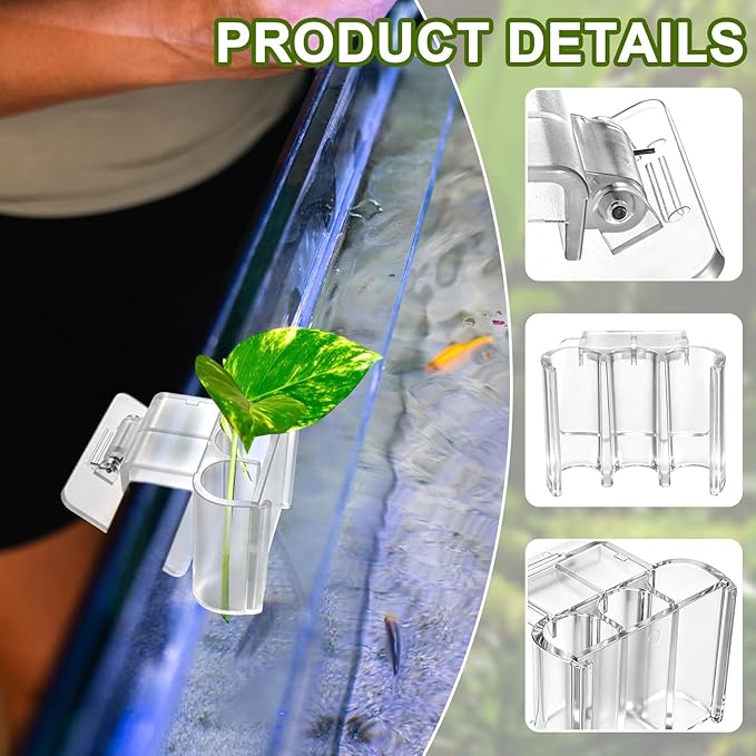 4 Pack Hanging Aquarium Plant Holder Top Hanging Fish Tank Plant Pot Clear Aquarium P-Lant Holder 3 Holes Aquatic P-Lant Cups for Aquarium Tank Decoration