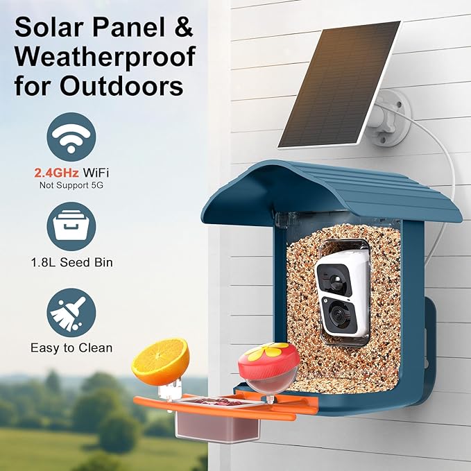 birdsnap® PAV-Bird Feeder with Camera,2K HD with 32GB Card, AI Identify Smart Bird House Cam Solar Panel,Live Stream,Motion Detection,Auto Record Video for Backyard Outdoors,Ideal Gift for Bird Lover
