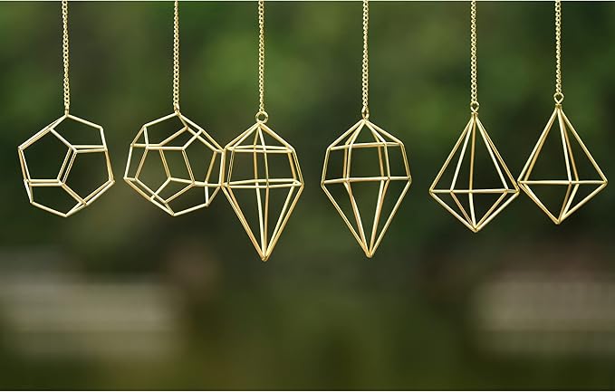Gold Hanging Air Plants Holders Small Tillandsia Airplants Hangers 6 Pack Geometric Wire Himmeli Air Fern Display Planter with Chains Airferns Metal Hanging Holders