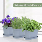 Oliz Windowsill Herb Garden Planter with Tray, Set of 6 Grey Oval Farmhouse Garden Pots for Indoor/Outdoor Plants (No Seeds)