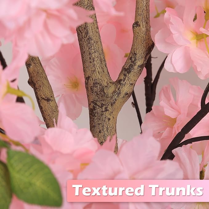 OUSHENG Artificial Cherry Blossom Tree, Fake Plants Indoor Decor, Faux Pink Sakura Flowers for Living Room Home House Entryway Bedroom Office Inside Decorations, 6FT