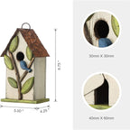 Glitzhome 9.7" H Hanging Birdhouse for Outdoor Patio Garden Decorative Pet Cottage Distressed Wooden Bird House for Finch Swallow Wren Chickadee, Leaves Rustic White