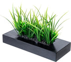 MyGift Large Artificial Green Grass Plants Potted in 14-Inch Matte Black Wood Decorative Planter, Tabletop Faux Greenery in Wooden Rectangular Pot Centerpiece Décor
