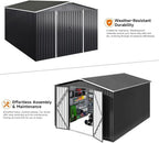 Polar Aurora 10 x 14 FT Outdoor Storage Shed, Metal Garden Shed with with Updated Frame Structure, Tool Sheds for Backyard Garden Patio Lawn, Black