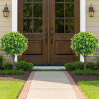 PATIO CHOICE Artificial Topiary Boxwood Ball Trees Set of 2 30" Fake Outdoor Plants Realistic Olive Tree Fake Bushes Lifelike Shrubs Decorations for Outdoor Indoor Front Porch Garden
