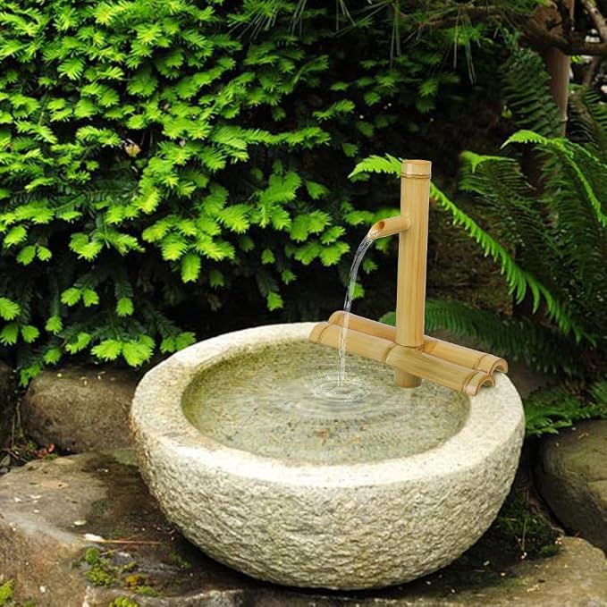 Bamboo Water Fountain Without Pump,Water Fountain Outdoor Indoor,Zen Garden Decor for Desk Patio Yard,12 Inch