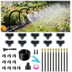 Drip Irrigation System, 30FT 1/4" Garden Watering for Outdoor Plants & Raised Beds, 10pcs Upgraded Brass Nozzles 360° Adjustable Misting Kit, UV-Resistant Tubing for Greenhouse, Lawn & Patio Cooling