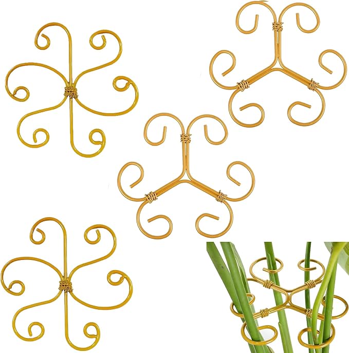 YAPROMO 4PCS Iron Monstera Plant Support - 4.1IN Plant Support Stakes for Indoor Plants, Plant Stakes and Supports, Ideal Plant stem Support for Turtle Shell Bamboo & Houseplants (A+B)