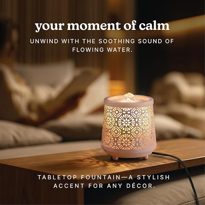 Homedics Indoor Relaxation Fountain with Light & Natural Sound, Tabletop Water Fountain for Home or Office, Small Indoor Water Fountain with Quiet Pump, Soothing Zen Desktop Decor (Pink)