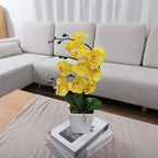 15" Tall Artificial Silk Phalaenopsis Orchid Flower Plant Pot Arrangements (Yellow)