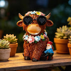 Solar Garden Statues Highland Cattle with Flower and LED Lights Birthday Gifts for Women Mom Grandma Solar Outdoor Decor for Patio Backyard Yard Lawn Decoration-Unique Housewarming Gifts