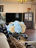 ZYTUYO 5 Pcs White & Light Blue Silk Hydrangeas Artificial Flower Boho Dried Touch 20'' Faux Hydrangeas for Indoor Home Decor Kitchen Living Room Outdoor Porch Wedding Flower Arrangement
