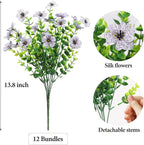 ATTGREAT Artificial Flowers Outdoor Faux Plants UV Resistant Fake Patio Flowers Plastic Greenery Plnats Outside Bulk for Spring Garden Hanging Planter Home Vase Decor, 12 Bundles (White)