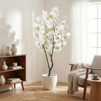 Faux White Cherry Blossom Tree 6.5ft(78in)Tall Artificial Japanese Sakura in Pot Realistic Cherry Plant Decor Handmade Natural Fake White Flower Tree for Christmas,New Year,Wedding,Living Room