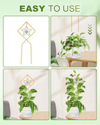 eZAKKA 17.3in Small Trellis for Potted Plants, Trellis for Climbing Plants Indoor Vine Ivy Flower Support with 2PCS Crystal Suncatcher, Gold, Pattern 04