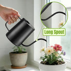 34oz/1000ml Watering Can Indoor Plants with Long Spout, Plant Watering Can for Ergonomic Handle, Rust-Resistant & Durable 304 Stainless Steel, Office & Home (Black)