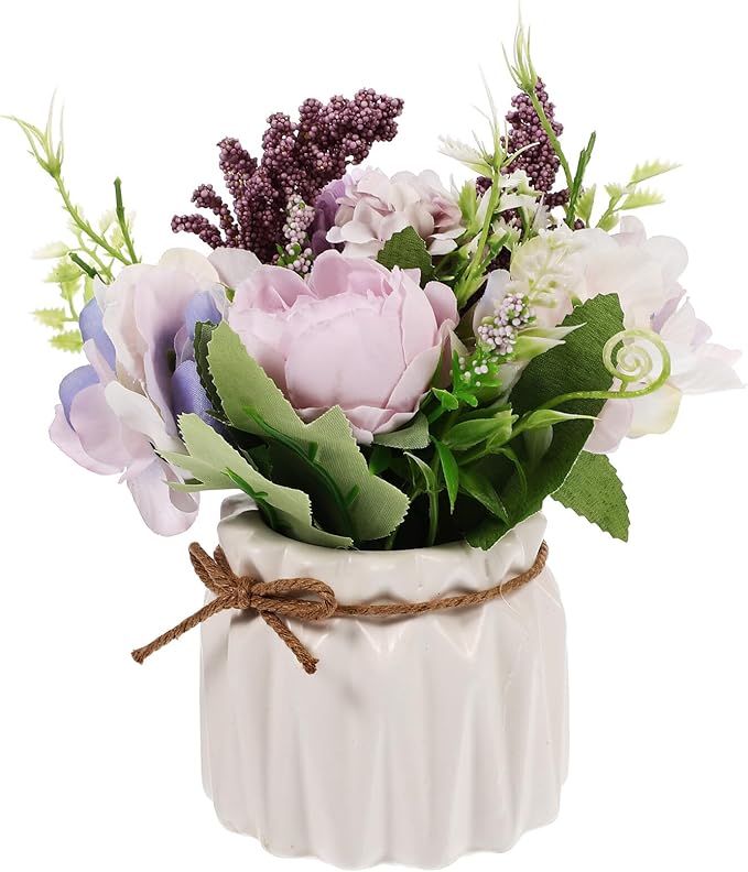 Artificial Hydrangea Orchid Bonsai Plant Decor, Purple Simulated Potted Plant for Living Room Desktop and Home Decoration, 1pcs Faux Flower Greenery Ornament