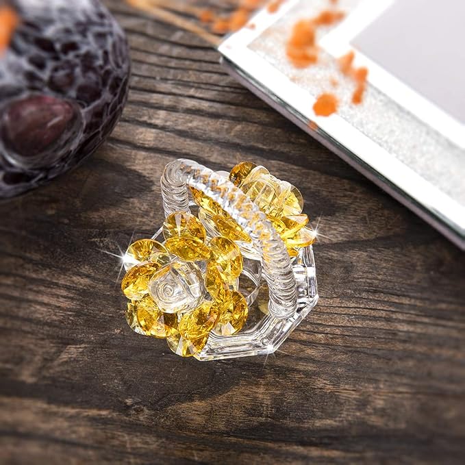 H&D HYALINE & DORA Crystal Flower Basket Figurine Collectable Ornaments Home Decor Tabletop Centerpiece Gift for Lady，Yellow Color