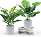 2pcs Fake Plants Medium Artificial Tropical Plants Indoor for Home Bathroom Bedroom Kitchen Office Desk Decor