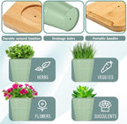 LemonRoad 6 Pcs Indoor Herb Planter Window Herb Pots for Kitchen with Drainage Hole and Bamboo Tray Farmhouse Metal Garden Planter Pot with DIY Label Mom Plant Gift(Sage Green,Round)