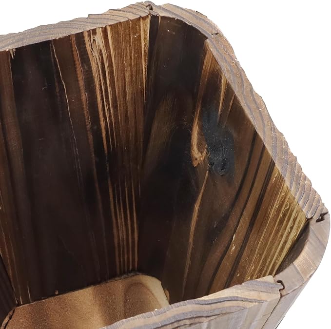 MY MIRONEY Plant Pots, Vintage Wooden Barrel Planter - Solid Rustic Garden Flower Pot with Metal Handles & Frame for Indoor Planter, Office Home Decor, Garden Home Plants, 6.69" x 9.45"