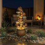 60" H Large Outdoor Water Fountain, 5-Tier Cascading Waterfall Fountain Feature with LED Lights, Rustic Crock Garden Water Feature for Patio, Backyard, Porch, Indoor & Outdoor Décor