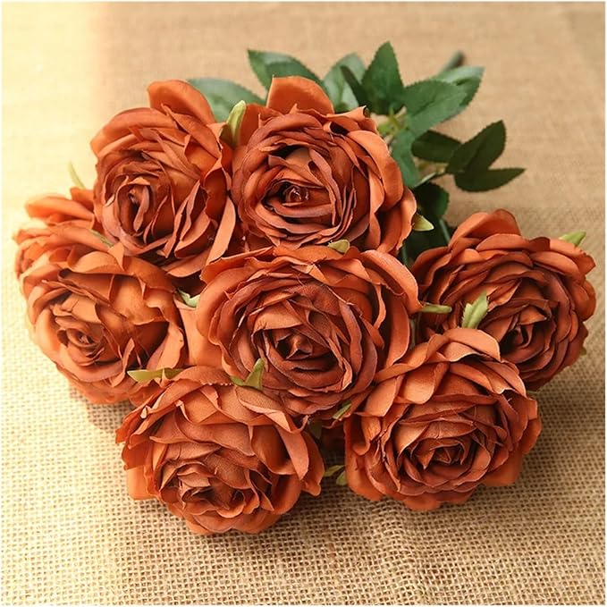 Flower Artificial, Artificial Silk Melaleuca Roses Wedding Photography Bouquets Valentine's Day Gift Home Living Room Simulation Flower Decoration(Caramel)