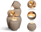 29.53” H 3-Tiers Cascading Jars Outdoor Water Fountain Made with Eco-Friendly Recyclable Materials, Polyethylene Waterfall Fountain, Outdoor Decor with LED Lights for Patio, Backyard