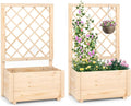 Giantex Set of 2 Raised Garden Bed with Trellis, Drainage Hole, Wood Elevated Planter Box for Climbing Vine Flower Herb Vegetable Fruit, for Indoor Outdoor Patio Balcony (23”x14”x40”)