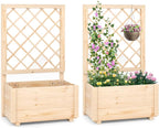 Giantex Set of 2 Raised Garden Bed with Trellis, Drainage Hole, Wood Elevated Planter Box for Climbing Vine Flower Herb Vegetable Fruit, for Indoor Outdoor Patio Balcony (23”x14”x40”)