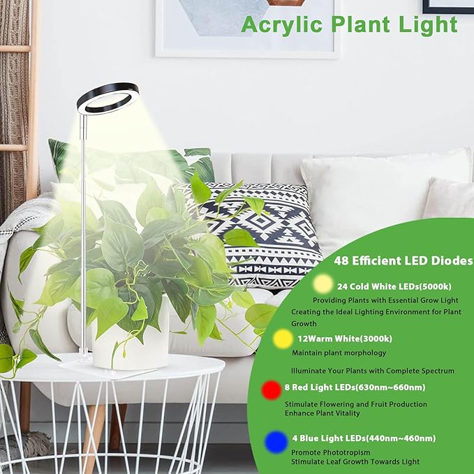 yadoker Plant Grow Light, LED Growing Light with Base Full Spectrum for Indoor Plants,Height Adjustable, Automatic Timer, 5V Low Safe Voltage,Idea for Small Plant Ligh